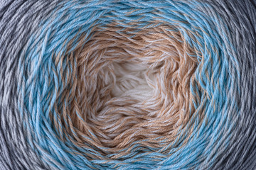 ball of colored threads close up macro, abstract circular background