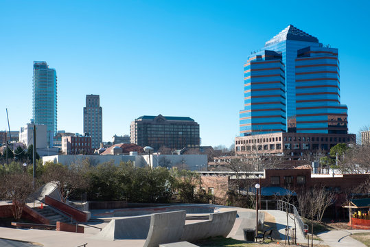 A partial view of the Durham skyline from downtown.  