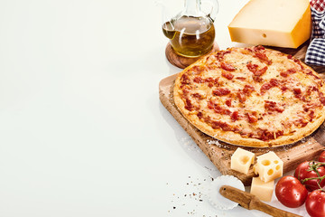 Margherita pizza recipe concept with copy space