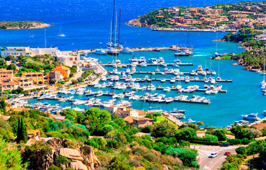 View of Porto Cervo, Italian seaside resort in northern Sardinia, Italy. Centre of Costa Smeralda,...