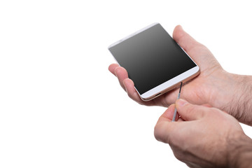 mobile phone repair, hands closeup