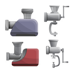 Meat grinder icons set. Cartoon set of meat grinder vector icons for web design