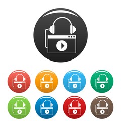 Play audio file icons set 9 color vector isolated on white for any design