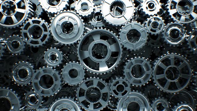 Metal Wall Made of Turning Gears Seamless. Beautiful Looped 3d Animation. Abstract Working Process. Teamwork Business and Technology Concept. 4k Ultra HD 3840x2160.