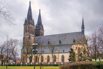 Fototapeta na wymiar Neo Gothic Basilica of Saint Peter and St Paul in Vysehrad fortress, Prague (Praha), Czech Republic