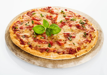 Italian tomato Margherita pizza with basil