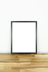 Stylish thin black blank frame. Modern home decor. Mock up. Isolated