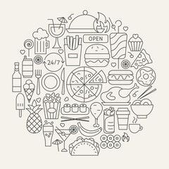 Fast Food Line Icons Circle