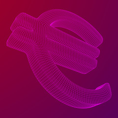 Euro sign abstract model line and composition digitally drawn. Wireframe low poly mesh vector illustration