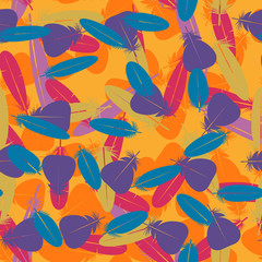 Seamless colorful multicolor pattern with feathers. Design elements for textiles, covers and web. Vector illustration.