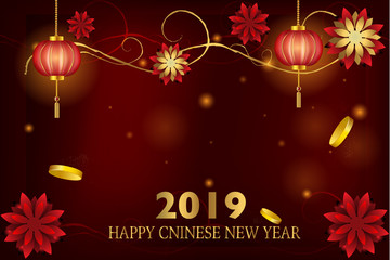 Chinese New Year greeting design template in oriental style. 