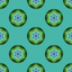 tribal mandala flower design for seamless pattern vector with blue and green color tone background