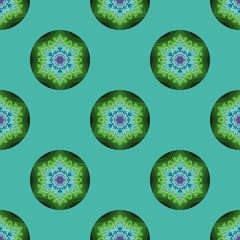 tribal mandala flower design for seamless pattern vector with blue and green color tone background
