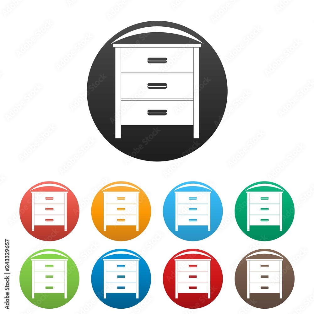 Poster drawer icons set 9 color vector isolated on white for any design