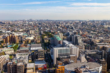 Fototapeta premium Tokyo city with apartment house and office from sky view