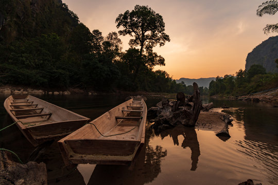 Sunset at Konglor Cave, Spring River, Laos