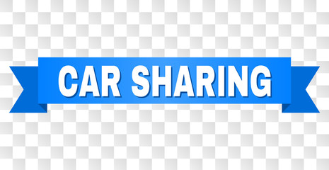 CAR SHARING text on a ribbon. Designed with white title and blue stripe. Vector banner with CAR SHARING tag on a transparent background.
