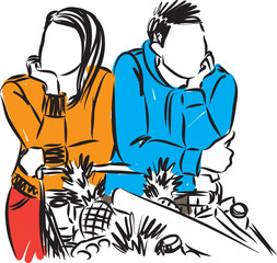 BORED COUPLE AT SUPERMARKET VECTOR ILLUSTRATION