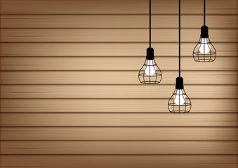 Obraz premium 3D Mock up Realistic Wood and Lamp Light Background Illustration Vector