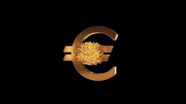 Fractured Euro value 3d model with disappearing effect. Financial crisis concept. Available in FullHD and HD video.