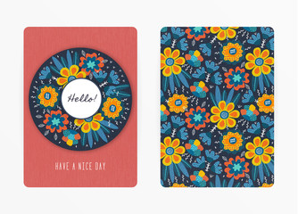 Cover design with floral pattern. Hand drawn creative flowers. Colorful artistic background with blossom. It can be used for invitation, card, cover book, notebook. Size A4. Vector illustration, eps10