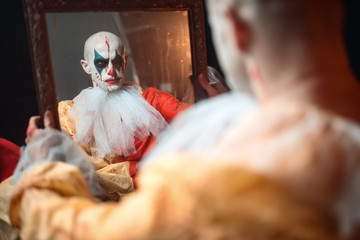 Portrait of clown reflected in mirror