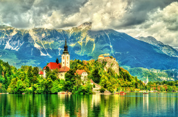 Church of the Assumption of Mary and Bled Castle in Slovenia