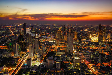 Fototapeta na wymiar Bangkok city at night with sunset time.