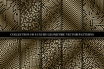 Collection of vector geometric striped patterns - luxury gold gradient design