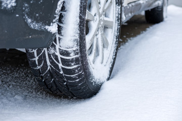 car wheel covered in snow