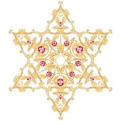 David star with filigree ornaments. Isolated jewel with ruby