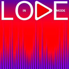 White Inscription In love mode with play button on bright red and purple background with sound wave equalizer. - 243334641