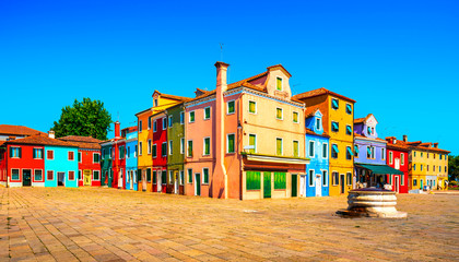 Fototapeta na wymiar Venice landmark, Burano island square and colorful houses, Italy