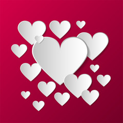 Valentines day vector creative background with paper hearts. Abstract greeting card, poster, cover, template.