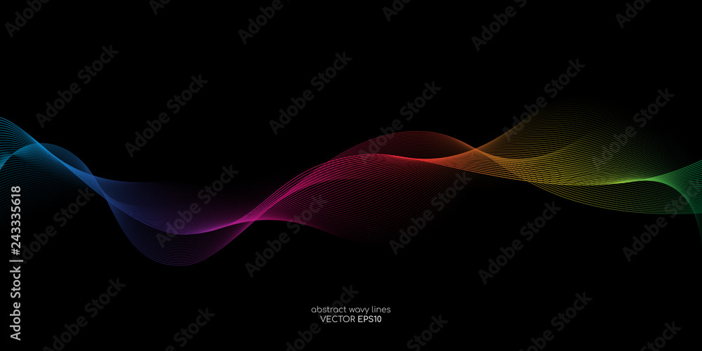 Aufkleber Abstract vector colorful wave line flowing isolated on black background for design elements in concept technology, music, science, A.I.