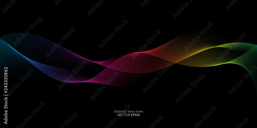Fototapete abstract vector colorful wave line flowing isolated on black background for design elements in conce