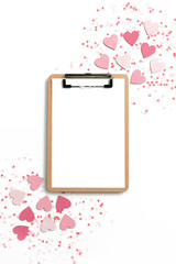 Clipboard mock up with colorful hearts 