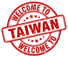 welcome to Taiwan red round vintage stamp