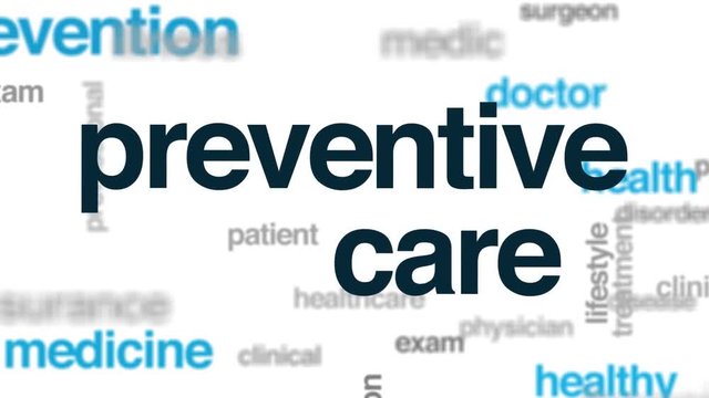 Preventive care animated word cloud. Kinetic typography.
