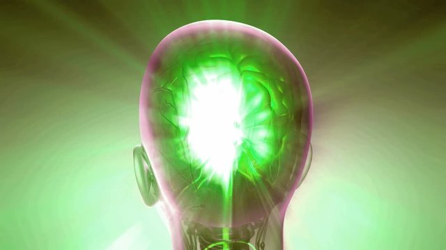 science anatomy scan of human brain glowing with yellow