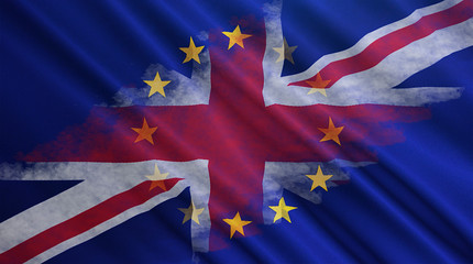 BREXIT concept. United Kingdom and Europe Union flags. UK and EU sings, symbols. Britain and Europe crisis, vote, exit. 