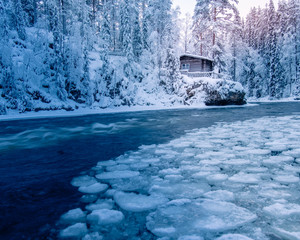 Blue winter river cabin 