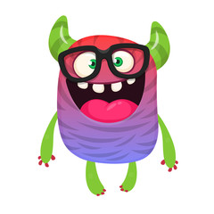 Funny cartoon monster wearing eyeglasses illustrated. Halloween vector illustration	