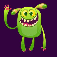 Funny horned monster laughing. Halloween vector illustration