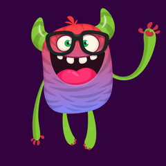 Cute cartoon monster wearing eyeglasses. Halloween vector illustration