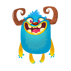 Funny cartoon monster character with a big smile. Halloween illustration