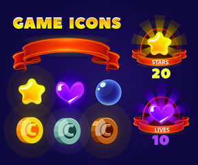 Cartoon game user interface, vector assets for mobile games design. 