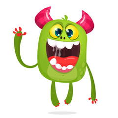 Fototapeta premium Happy cartoon monster. Vector illustration of excited monster character