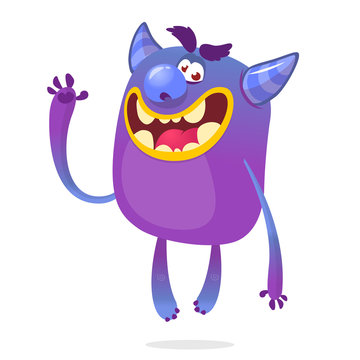 Happy cartoon alien. Halloween vector illustration of happy monster waving