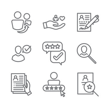 Referral Job Reference Icon Set with recommendations, performance review, etc